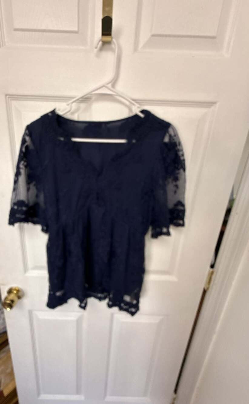 EMERY ROSE Navy Blue Floral Lace Half Sleeve Blouse Top